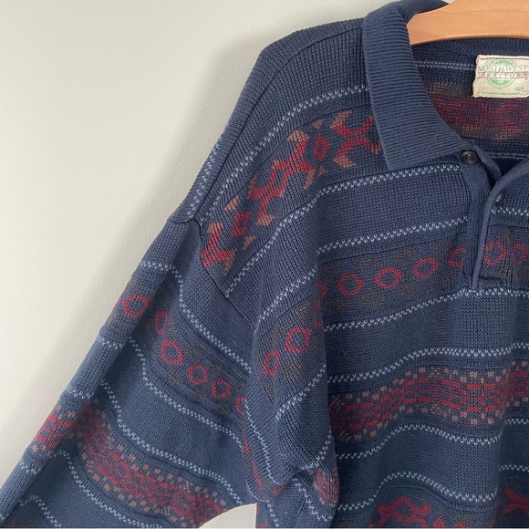 Vintage Northwest Territory Grandpa Knit Sweater With Collar Fair Isle Large - Picture 6 of 8